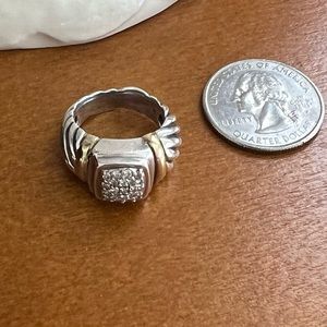 David Yurman ring size 6.5 Pave diamonds 18 K and Sterling Silver.